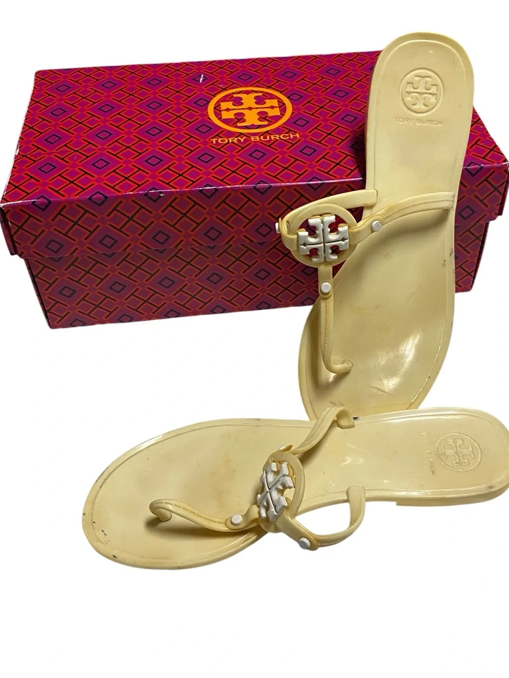 Tory Burch Cream white Mini Logo jelly Miller Sandals Resortwear vacation Costal